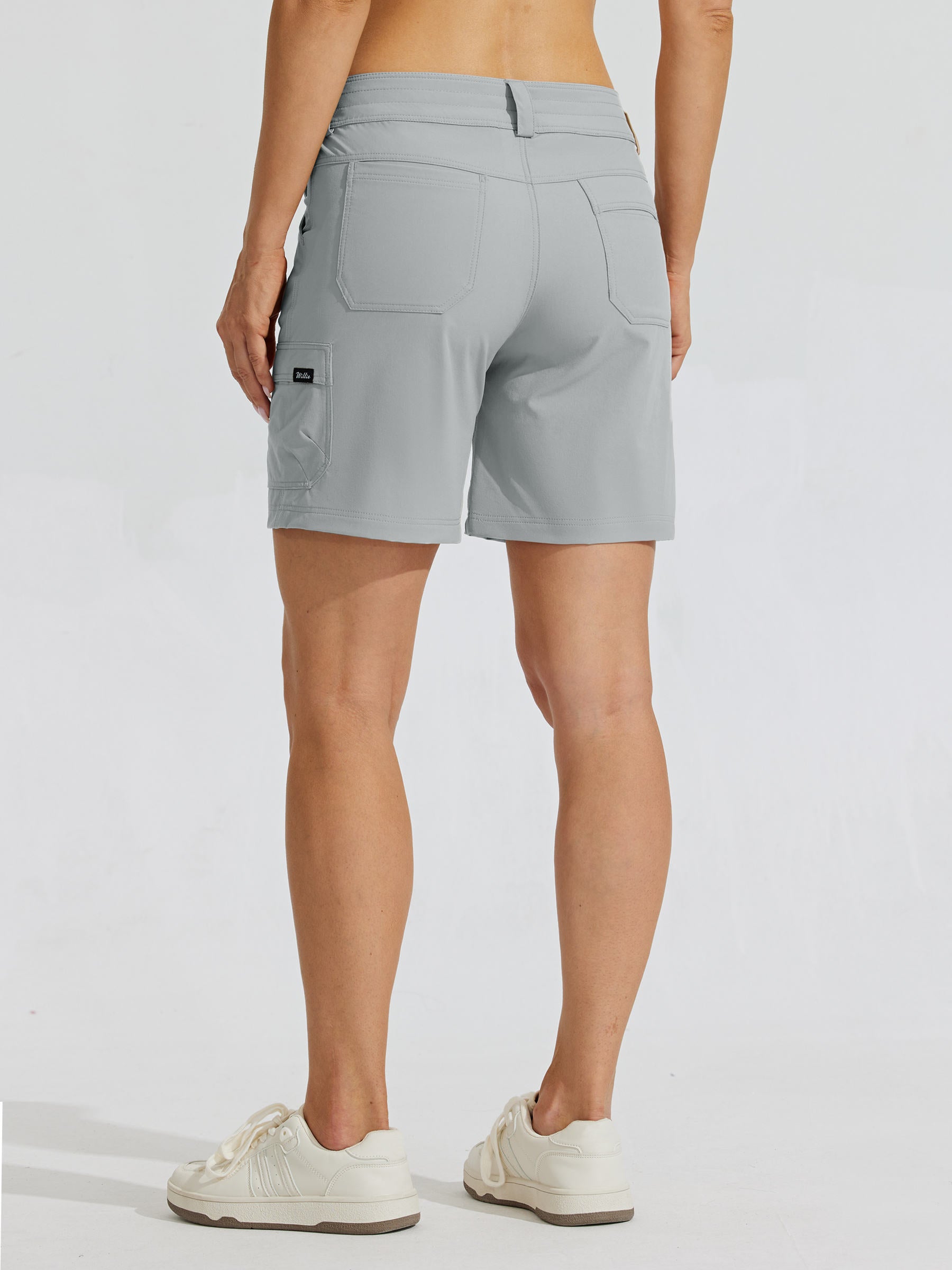 Womens High Waist Cargo Shorts 7 Inch light gray3