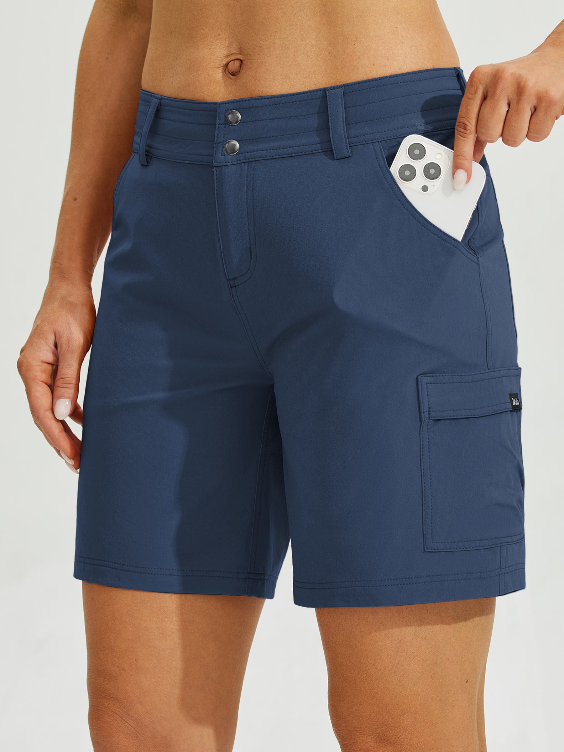 Womens High Waist Cargo Shorts 7 Inch navy1