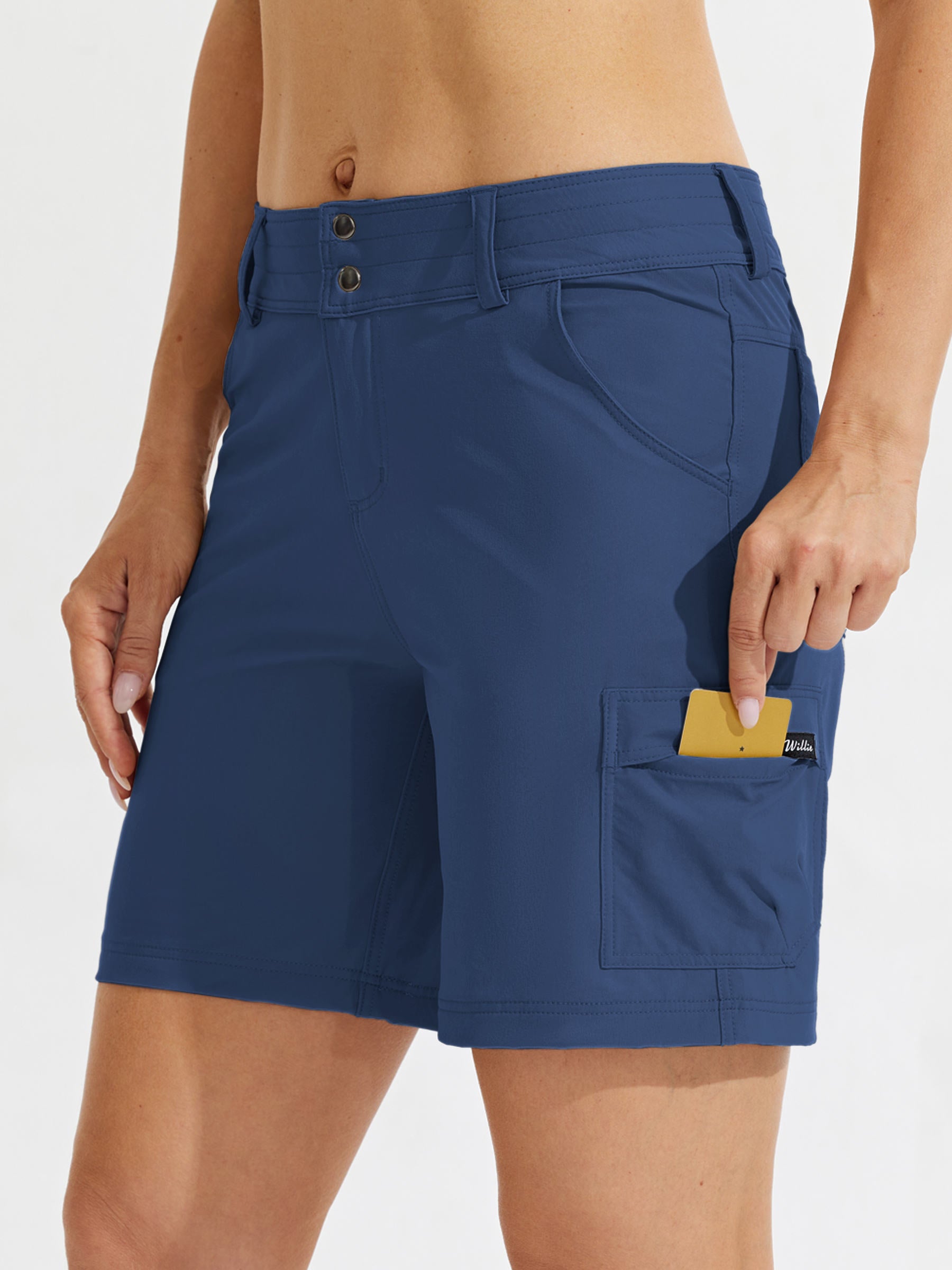 Womens High Waist Cargo Shorts 7 Inch navy3