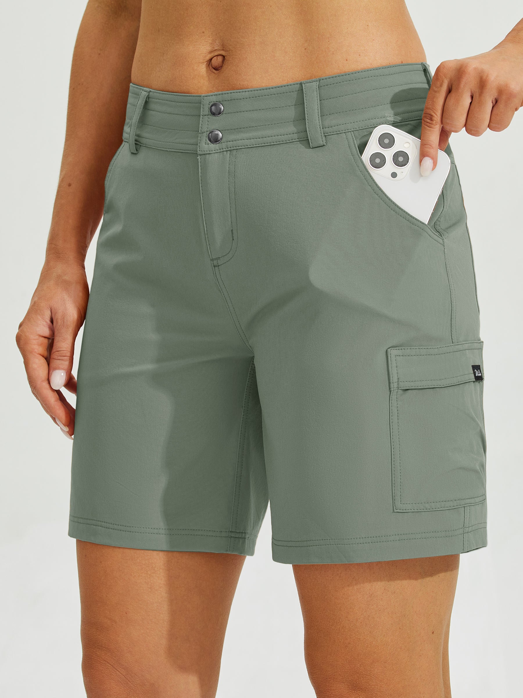 Womens High Waist Cargo Shorts 7 Inch sage green1