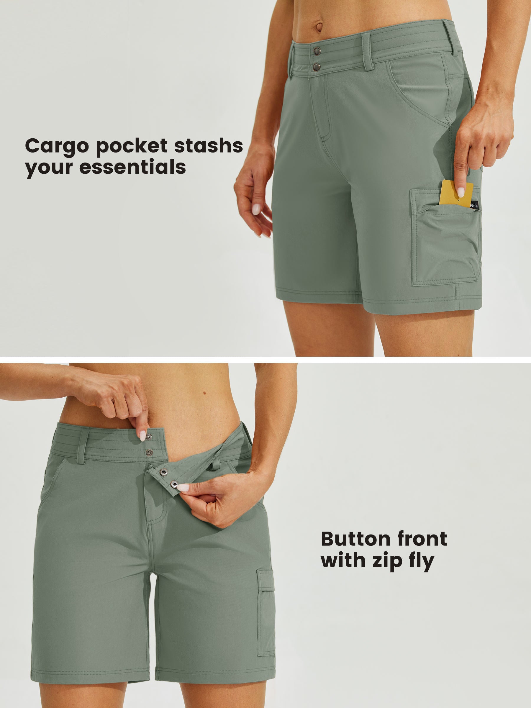 Womens High Waist Cargo Shorts 7 Inch sage green5