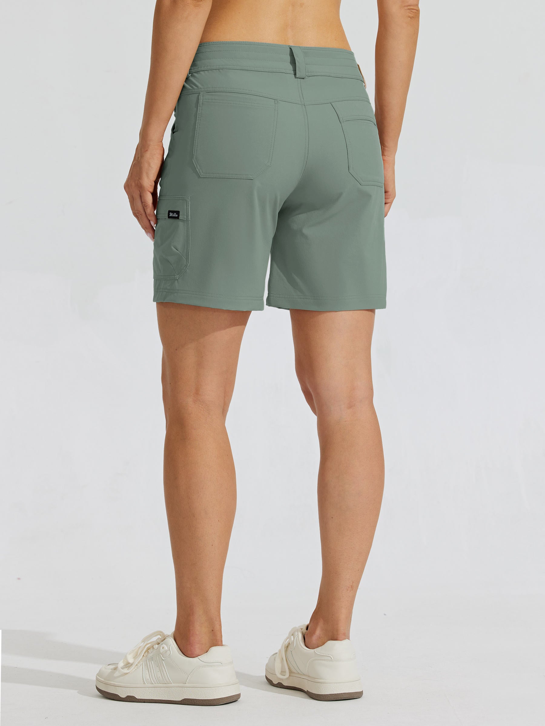 Womens High Waist Cargo Shorts 7 Inch sage green4