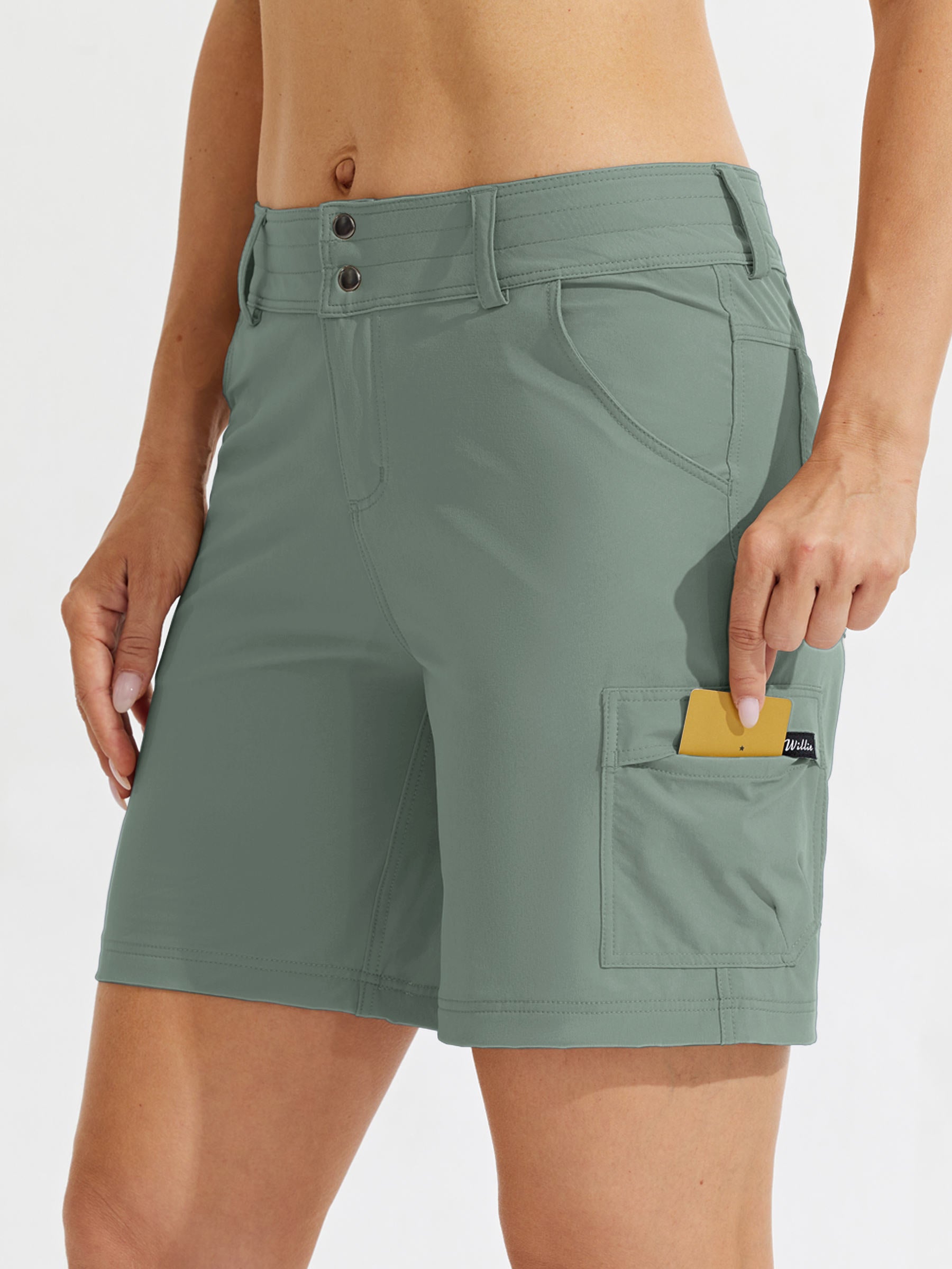 Womens High Waist Cargo Shorts 7 Inch sage green3