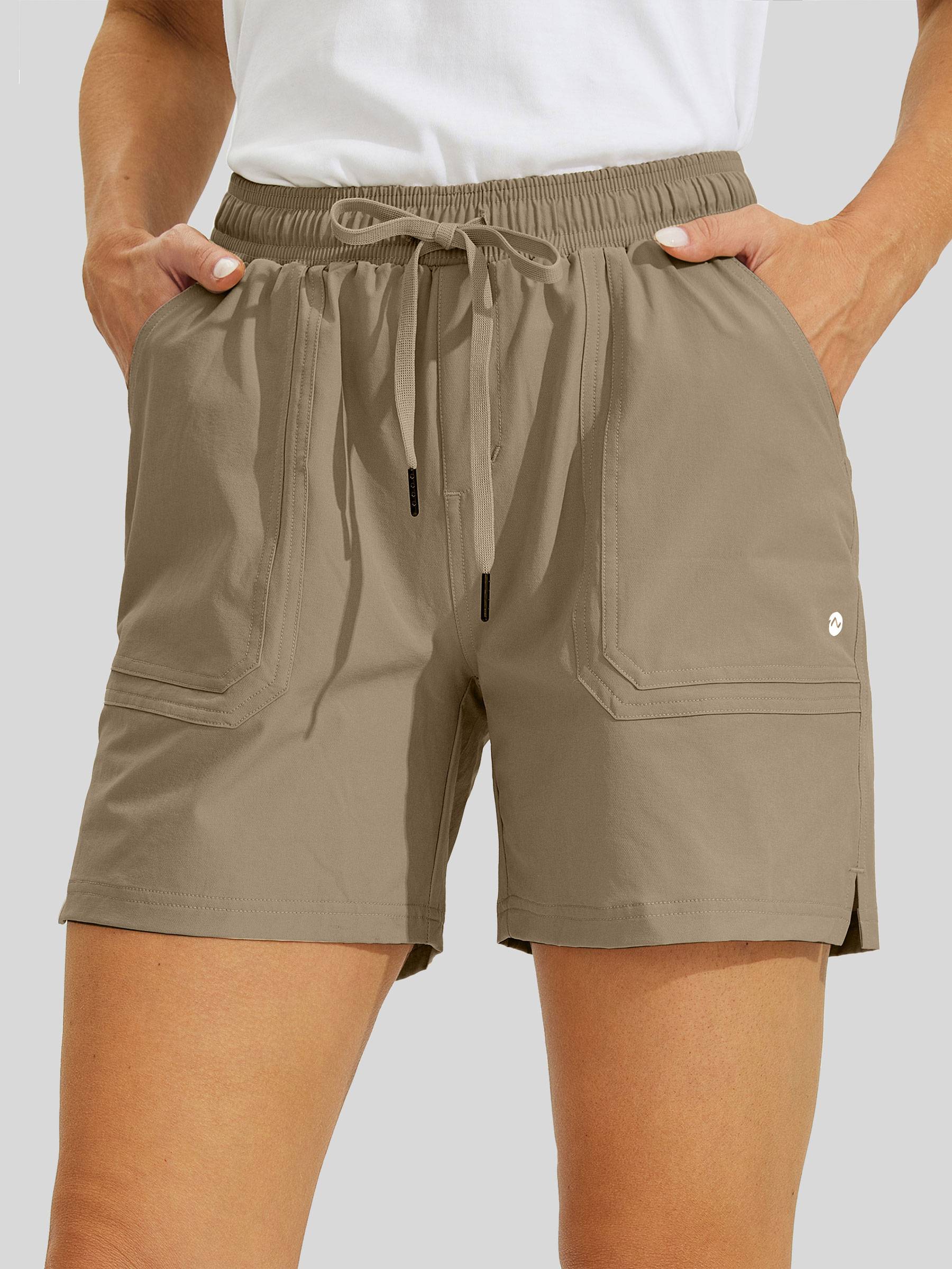 Willit Womens Stretch Shorts with Pockets in deep khaki1