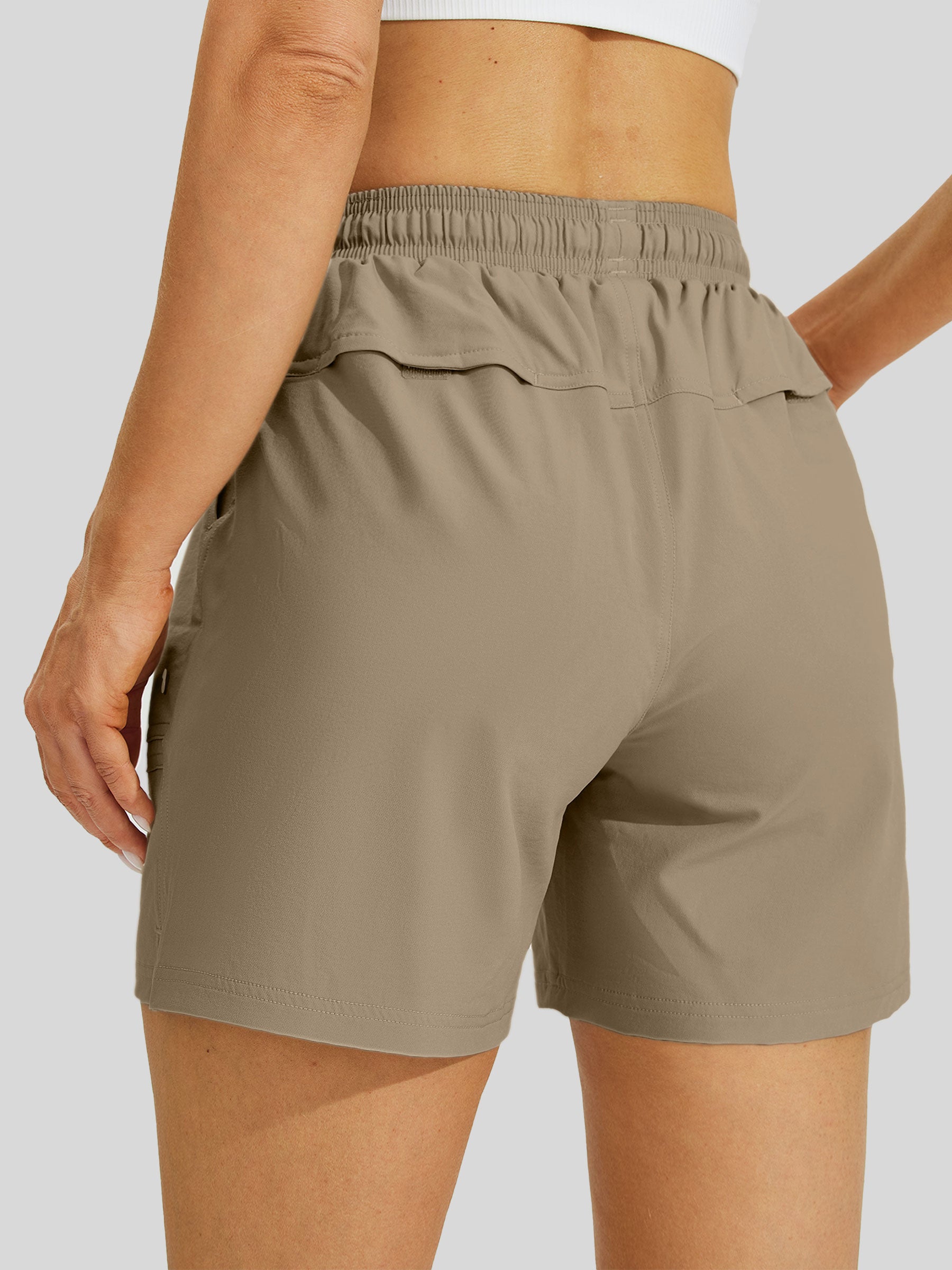 Willit Womens Stretch Shorts with Pockets in deep khaki2