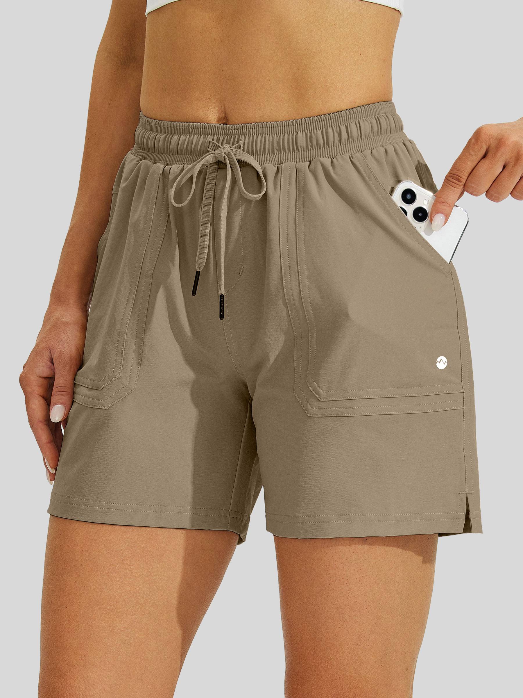 Willit Womens Stretch Shorts with Pockets in deep khaki3