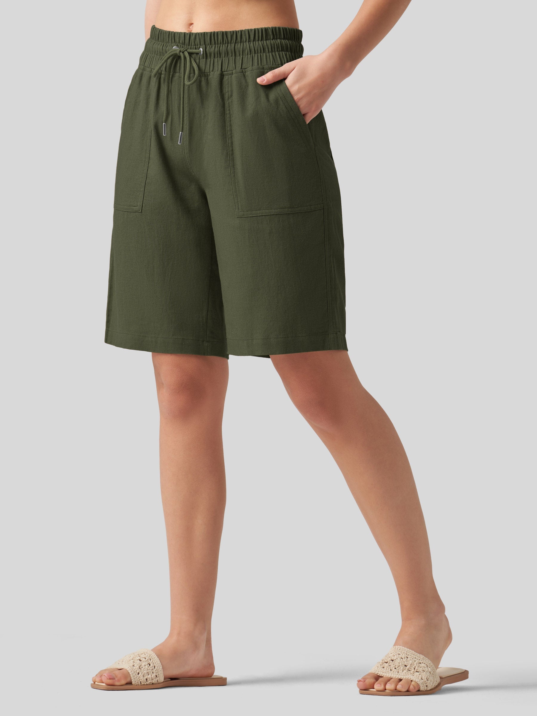 Willit Women's Linen Bermuda Shorts 10 Inch in armygreen2