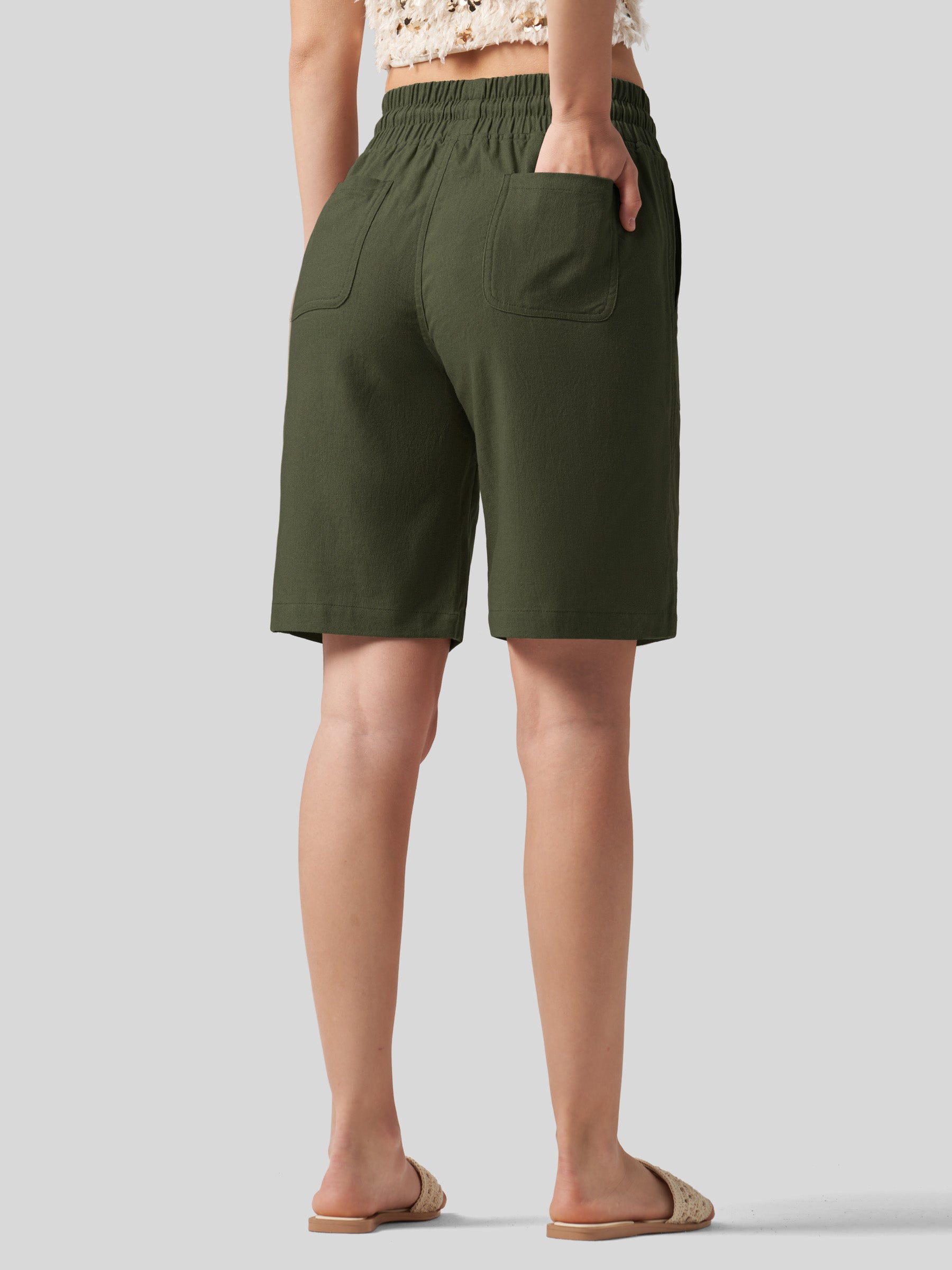 Willit Women's Linen Bermuda Shorts 10 Inch in armygreen3