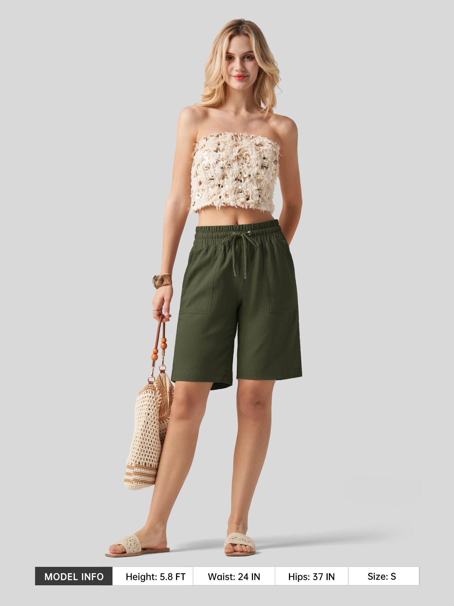Willit Women's Linen Bermuda Shorts 10 Inch in armygreen5