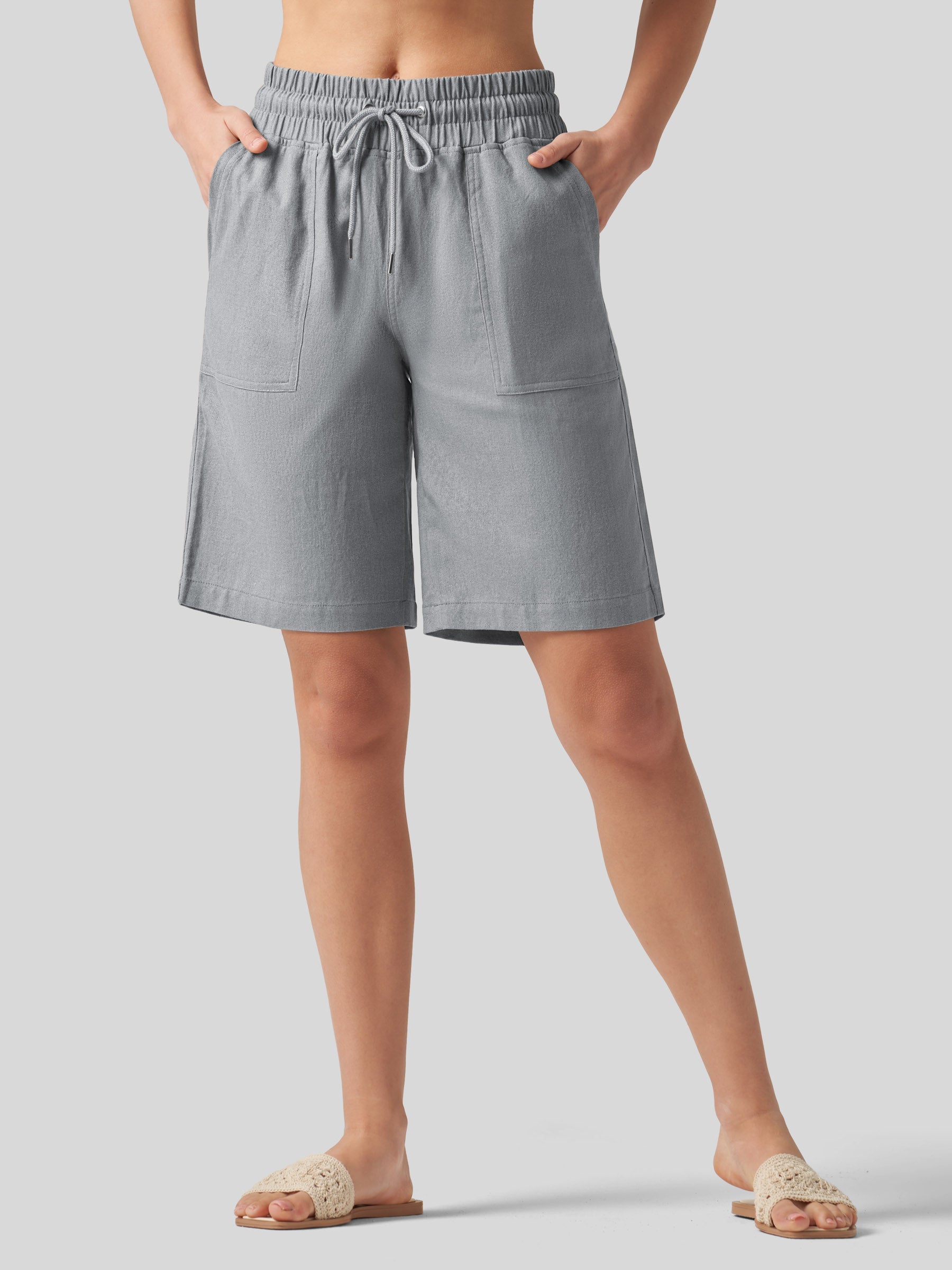 Willit Women's Linen Bermuda Shorts 10 Inch in light gray1