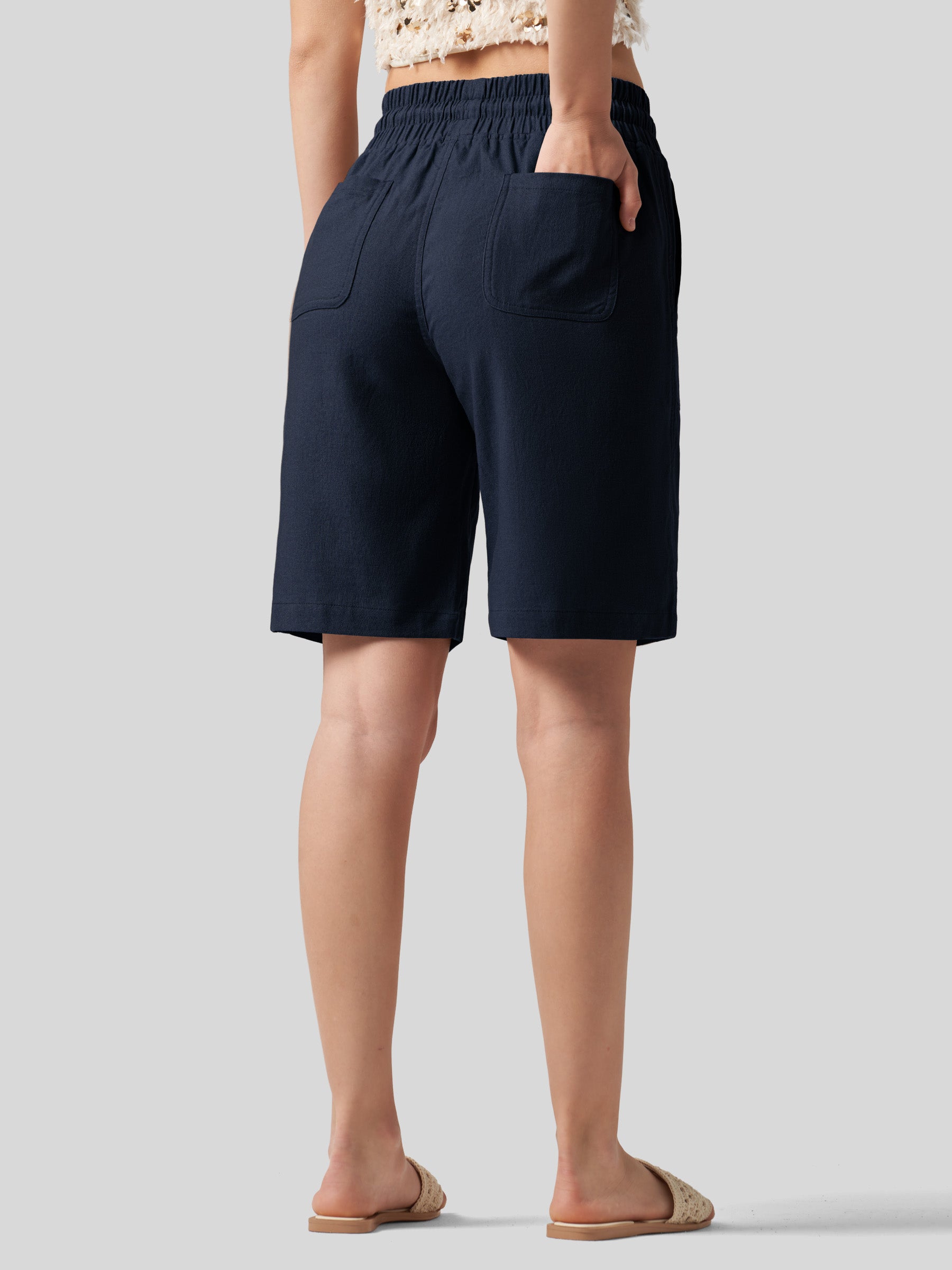 Willit Women's Linen Bermuda Shorts 10 Inch in navy3