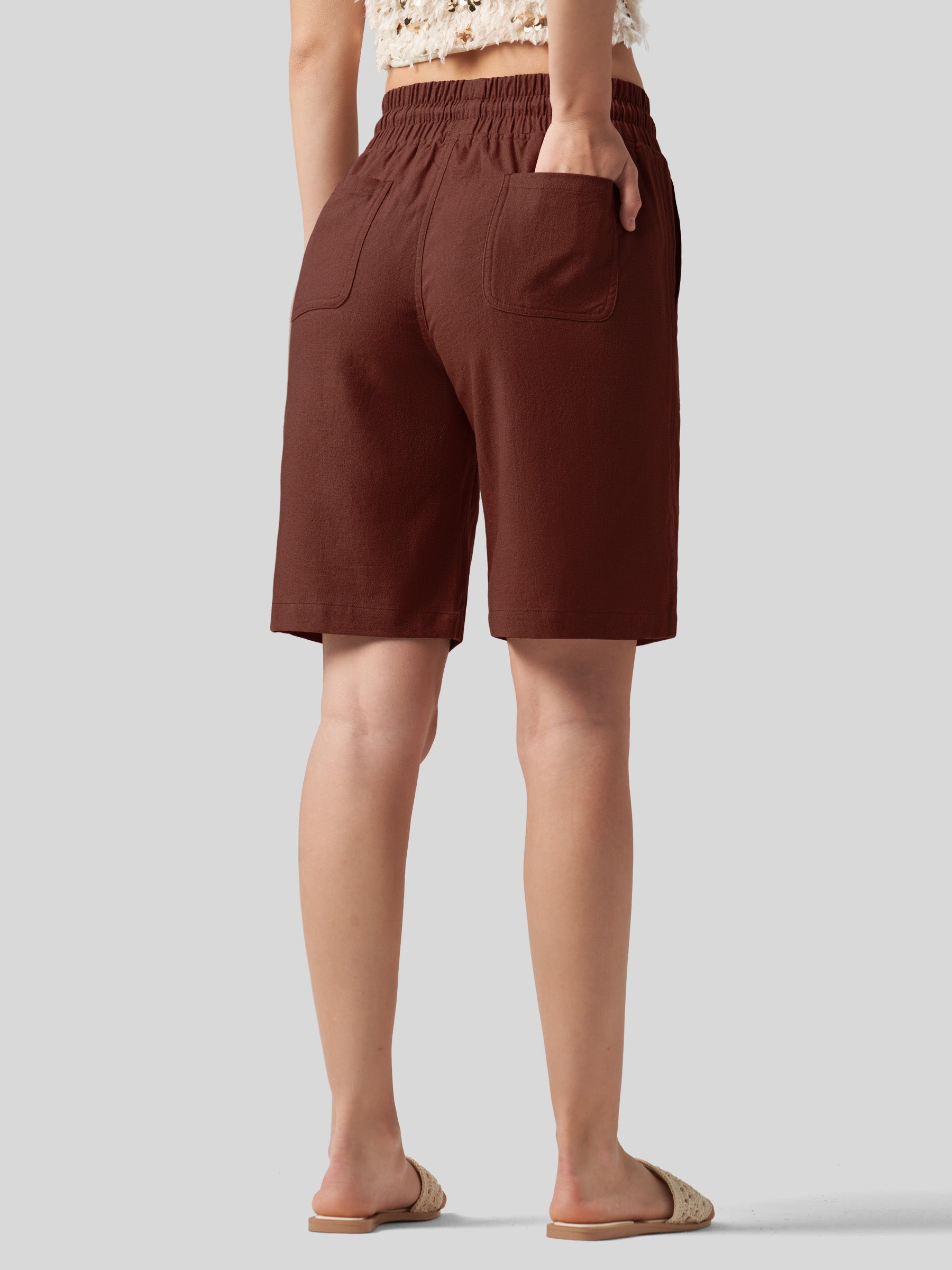 Willit Women's Linen Bermuda Shorts 10 Inch in brown3
