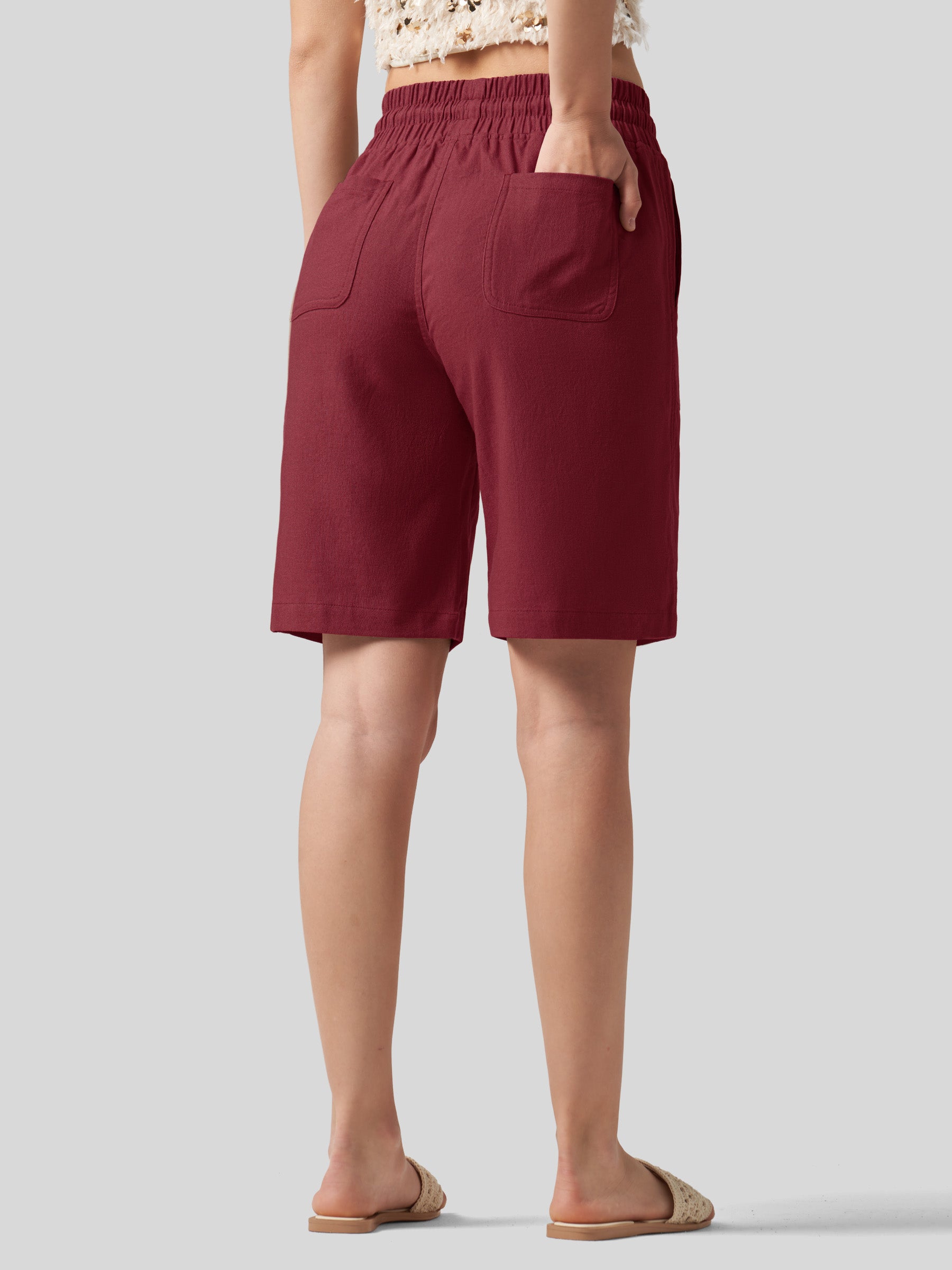 Willit Women's Linen Bermuda Shorts 10 Inch in urbanred3