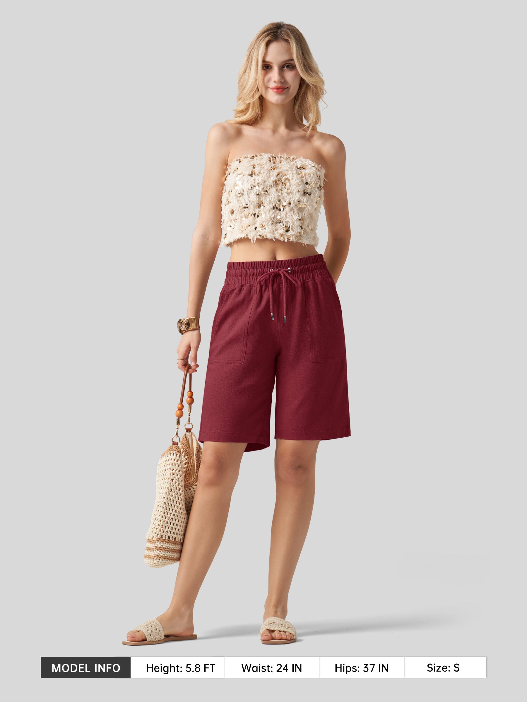 Willit Women's Linen Bermuda Shorts 10 Inch in urbanred5