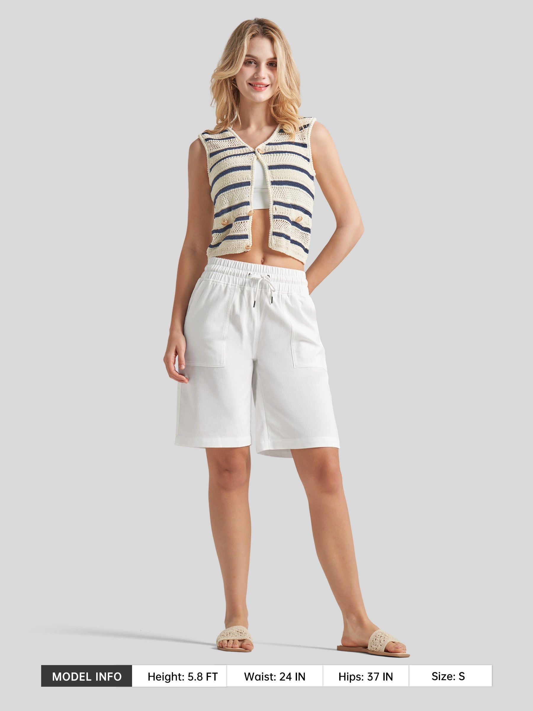 Willit Women's Linen Bermuda Shorts 10 Inch in white5