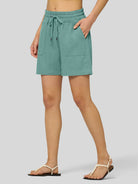 Willit Women's Linen Bermuda Shorts 5 Inch in aqua2