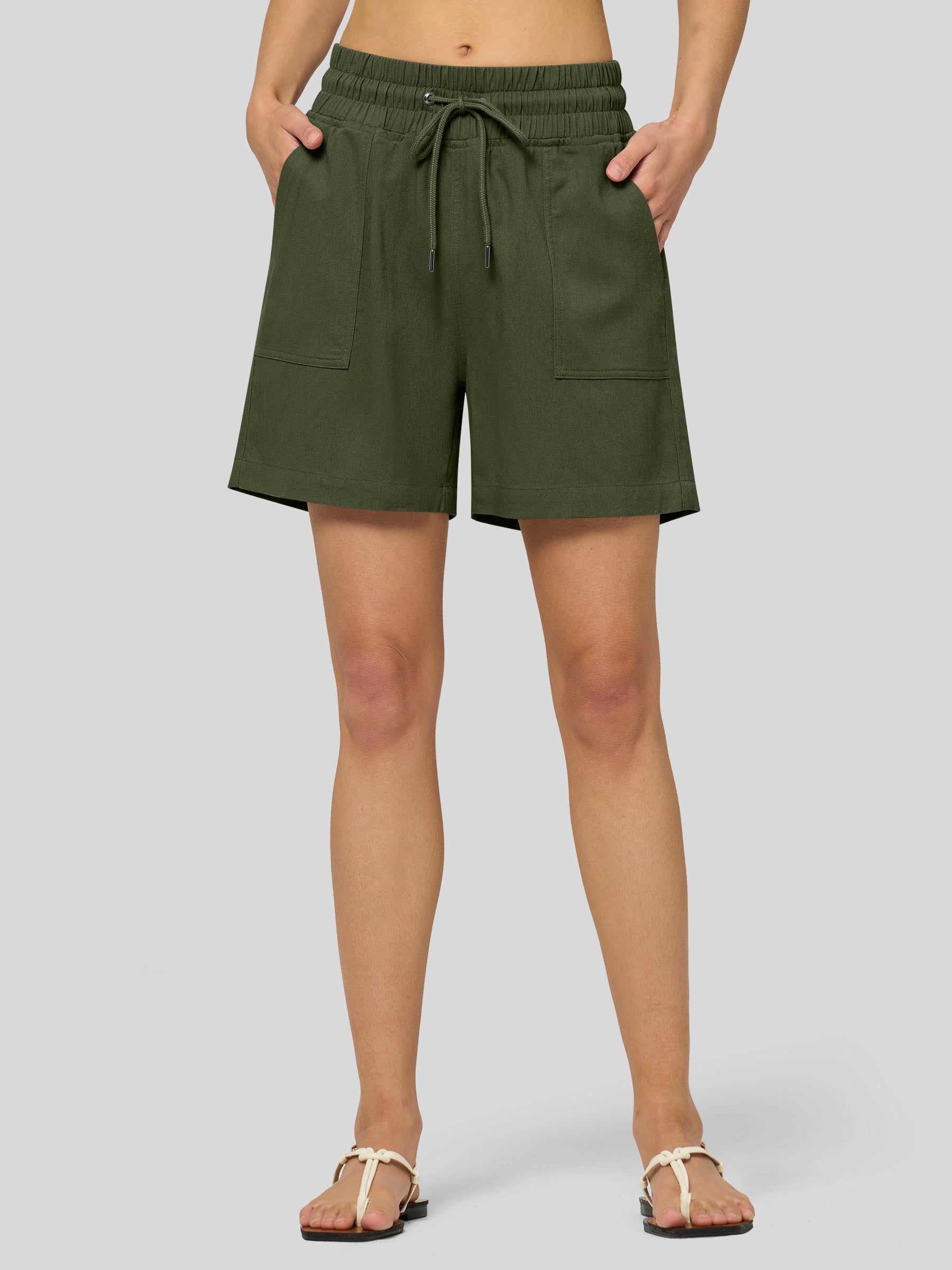 Willit Women's Linen Bermuda Shorts 5 Inch in army green1