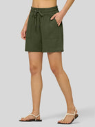 Willit Women's Linen Bermuda Shorts 5 Inch in army green2