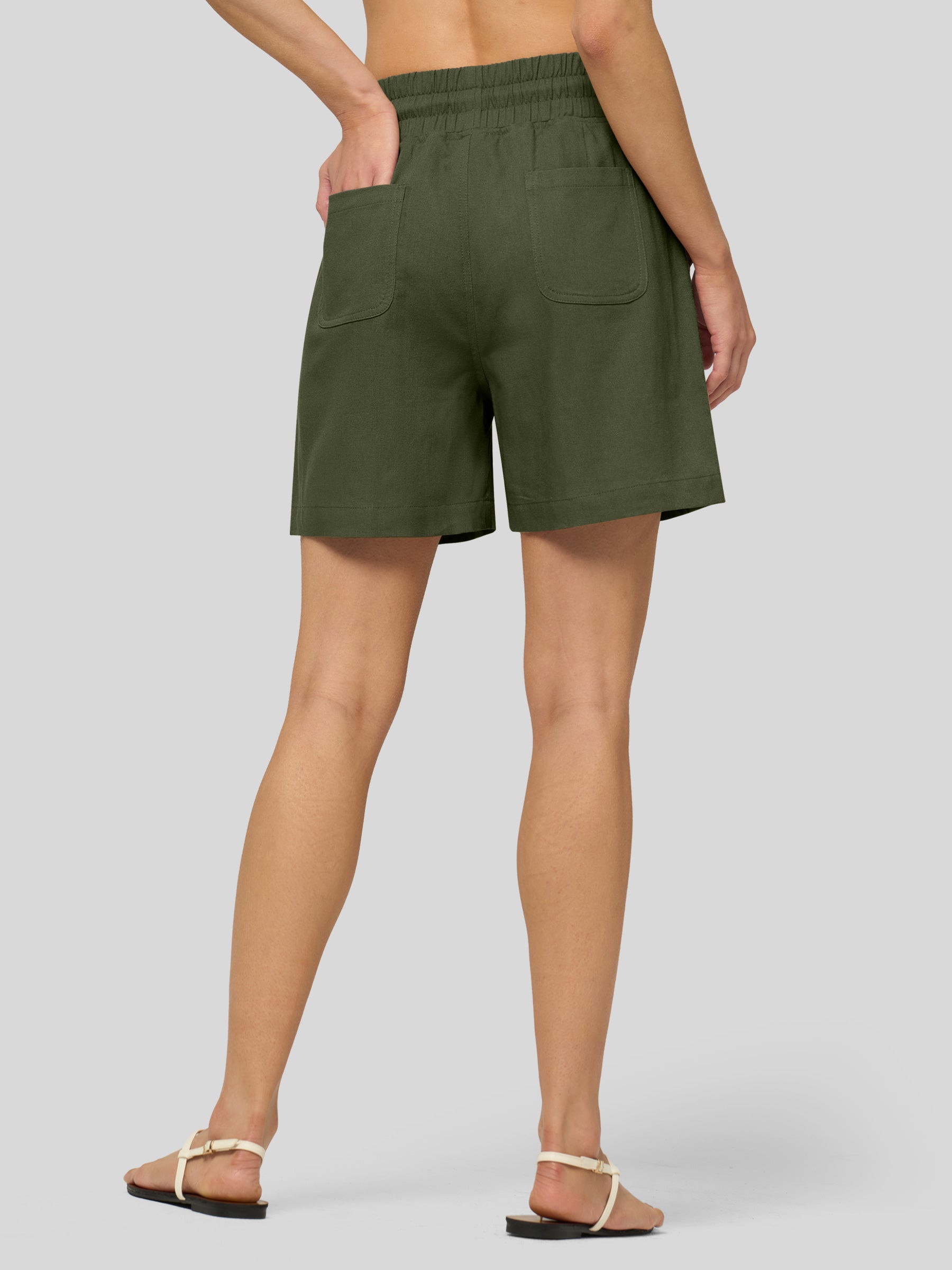 Willit Women's Linen Bermuda Shorts 5 Inch in army green3