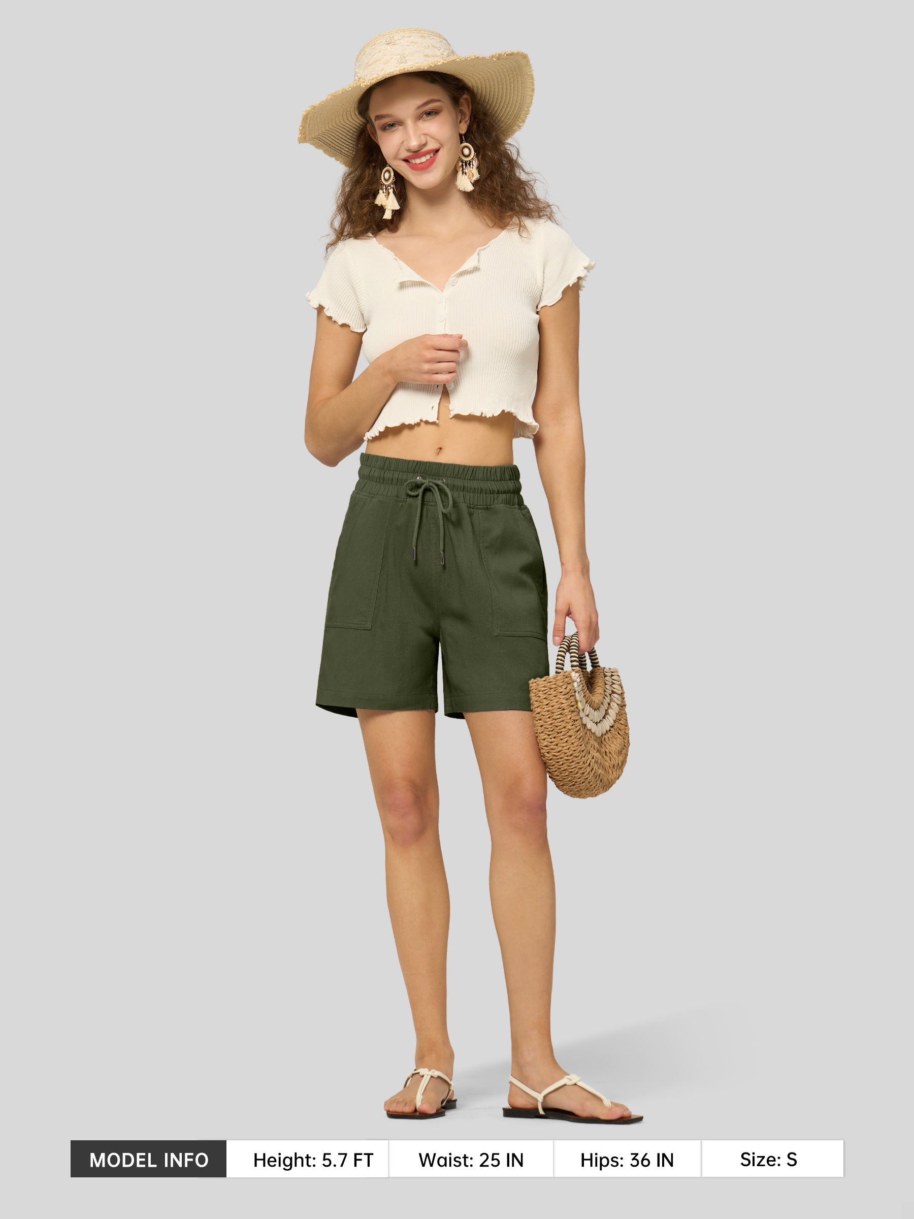 Willit Women's Linen Bermuda Shorts 5 Inch in army green5