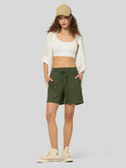 Willit Women's Linen Bermuda Shorts 5 Inch in army green4