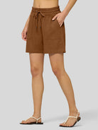 Willit Women's Linen Bermuda Shorts 5 Inch in caramel2