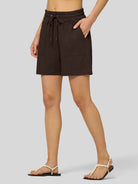 Willit Women's Linen Bermuda Shorts 5 Inch in dark brown2