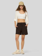Willit Women's Linen Bermuda Shorts 5 Inch in dark brown3