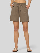 Willit Women's Linen Bermuda Shorts 5 Inch in deep khaki1