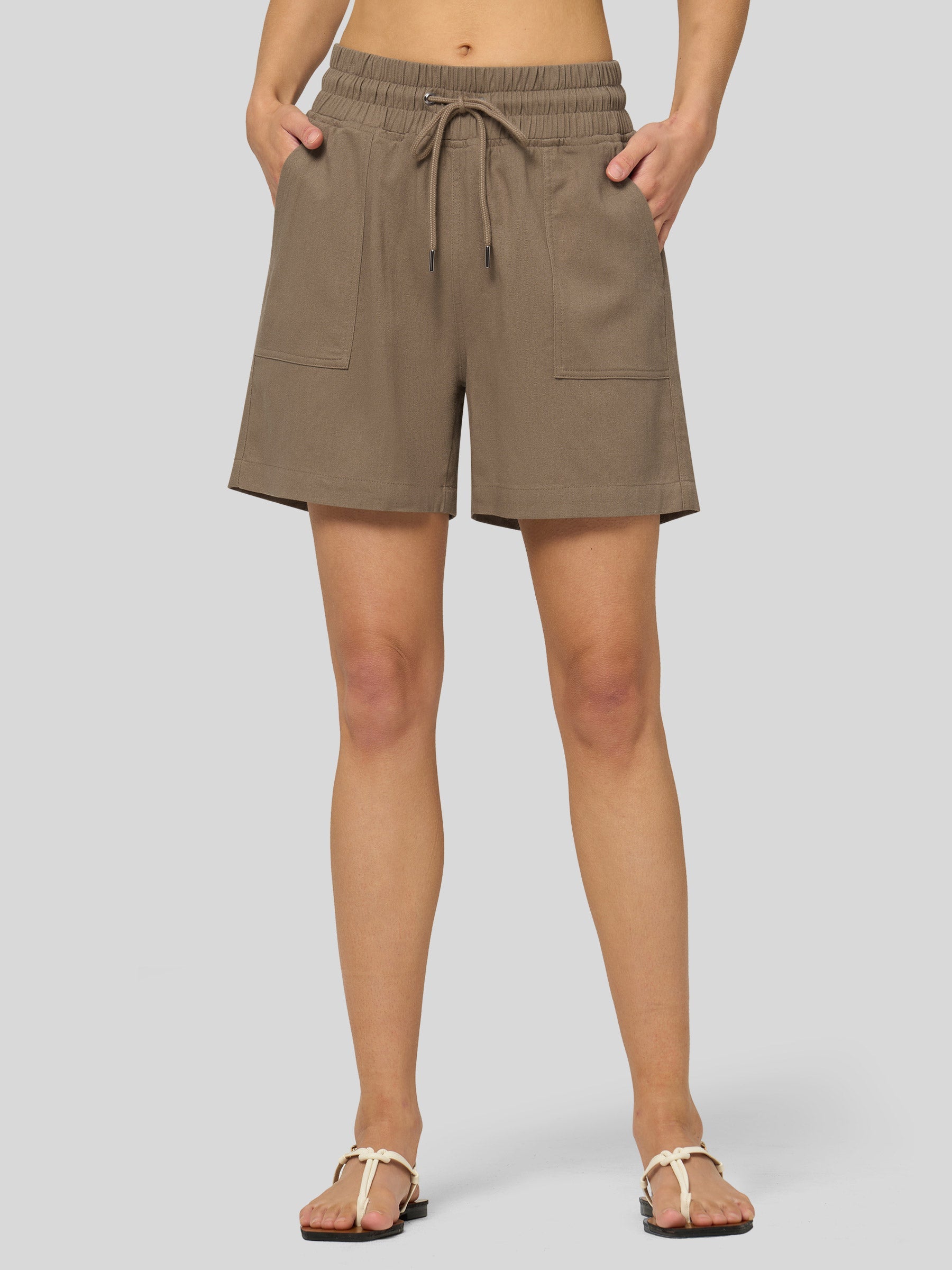 Willit Women's Linen Bermuda Shorts 5 Inch in deep khaki1