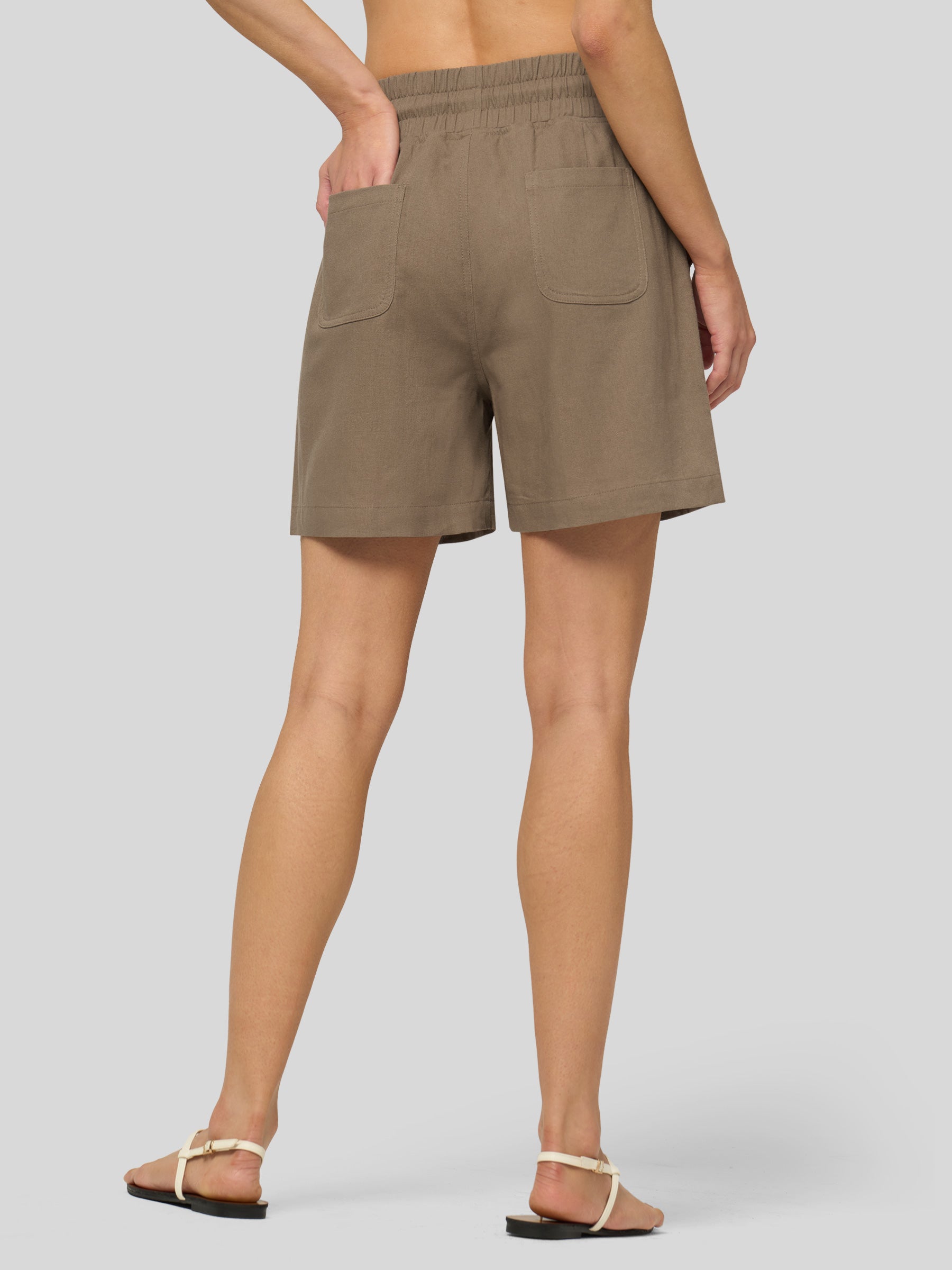 Willit Women's Linen Bermuda Shorts 5 Inch in deep khaki3