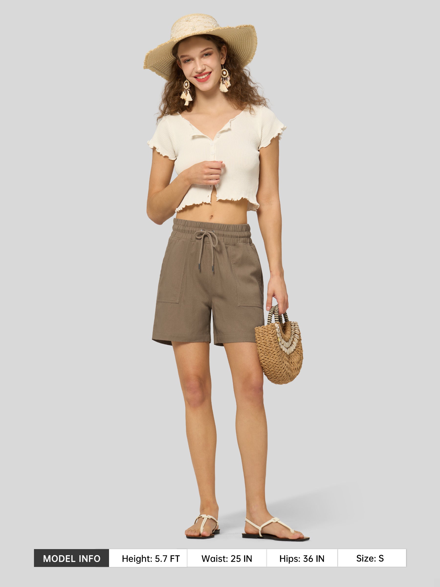 Willit Women's Linen Bermuda Shorts 5 Inch in deep khaki5