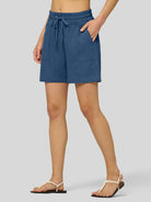 Willit Women's Linen Bermuda Shorts 5 Inch in denim blue2