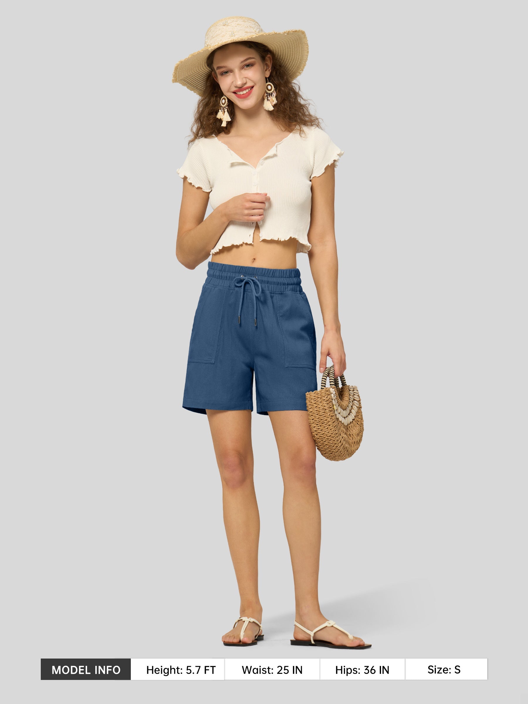 Willit Women's Linen Bermuda Shorts 5 Inch in denim blue5