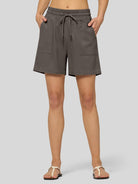Willit Women's Linen Bermuda Shorts 5 Inch in gray1