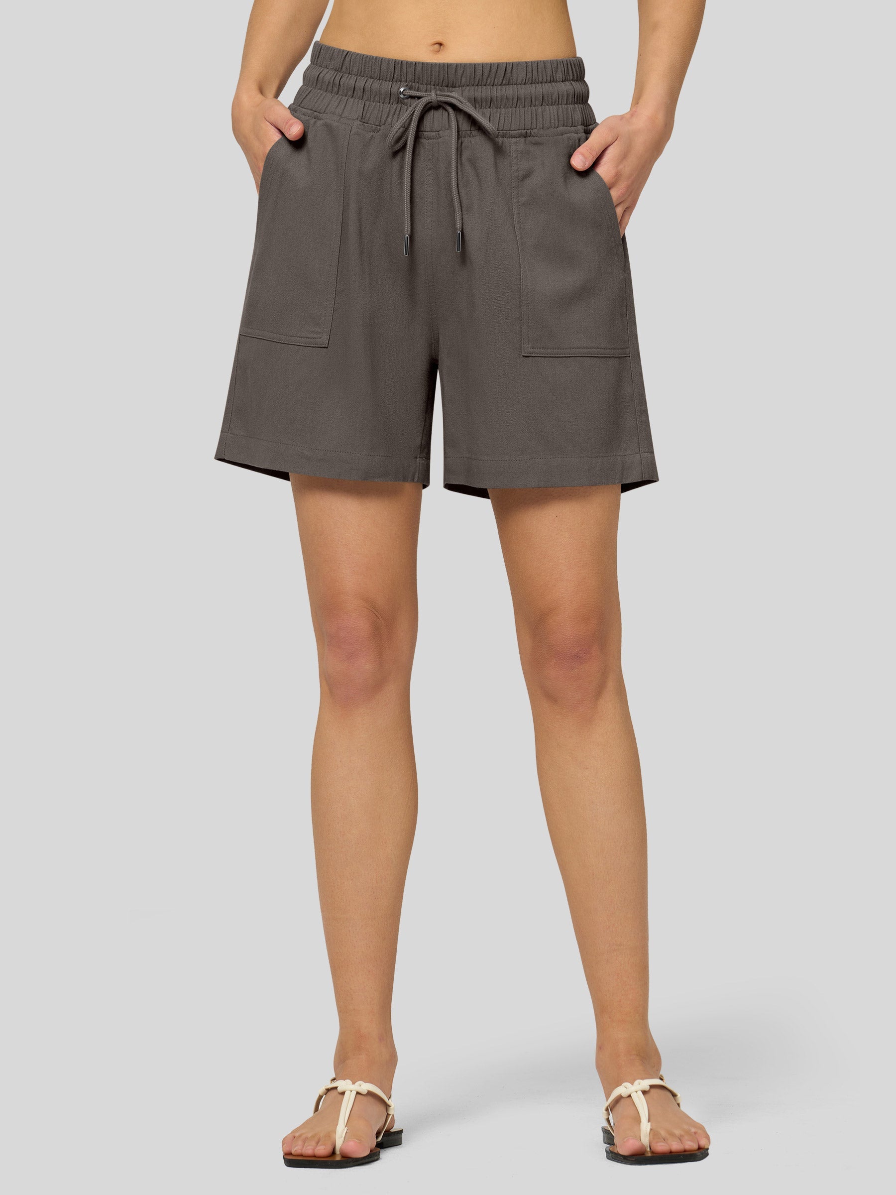 Willit Women's Linen Bermuda Shorts 5 Inch in gray1