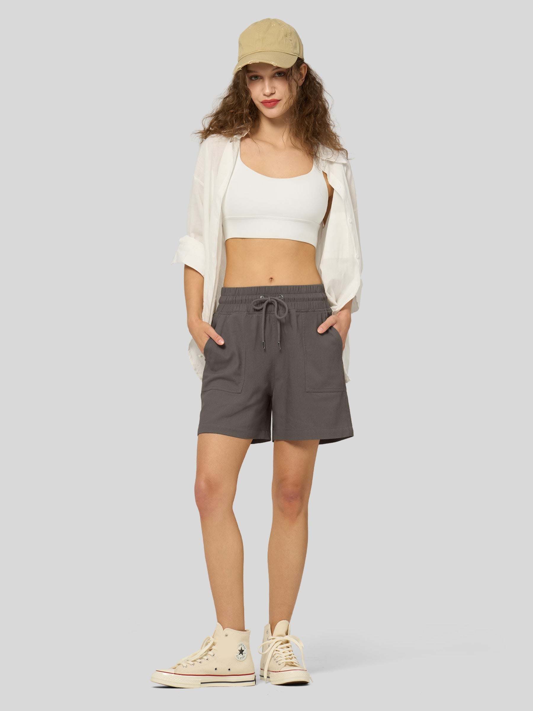 Willit Women's Linen Bermuda Shorts 5 Inch in gray4