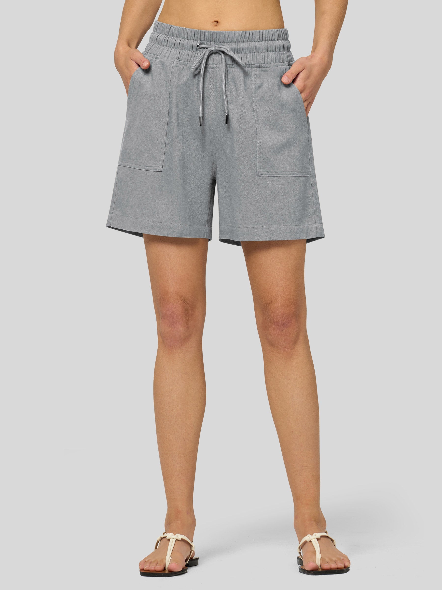 Willit Women's Linen Bermuda Shorts 5 Inch in light gray1