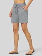 Willit Women's Linen Bermuda Shorts 5 Inch in light gray2