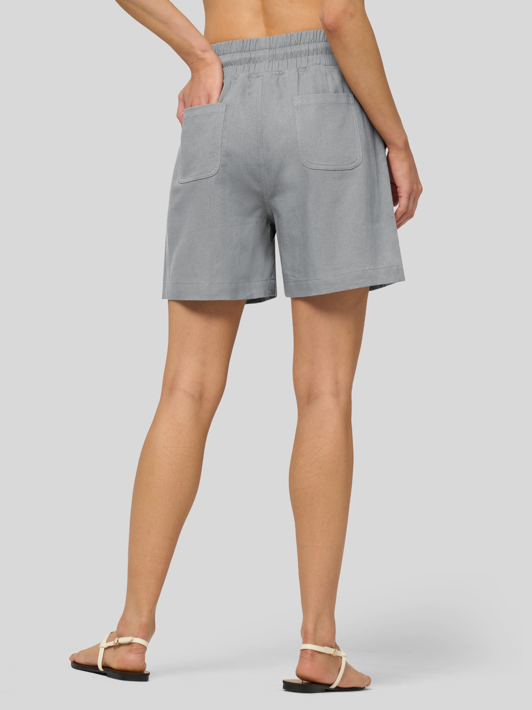 Willit Women's Linen Bermuda Shorts 5 Inch in light gray3