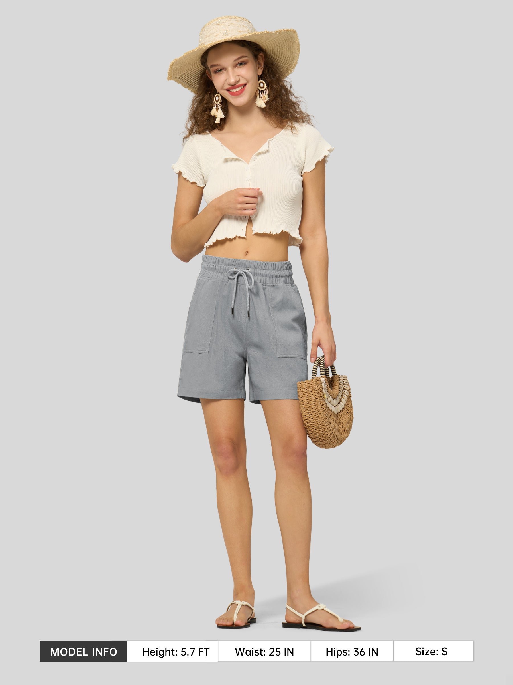 Willit Women's Linen Bermuda Shorts 5 Inch in light gray5