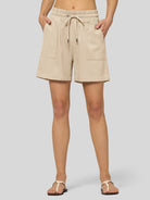 Willit Women's Linen Bermuda Shorts 5 Inch in light khaki1