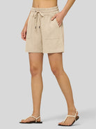 Willit Women's Linen Bermuda Shorts 5 Inch in light khaki2