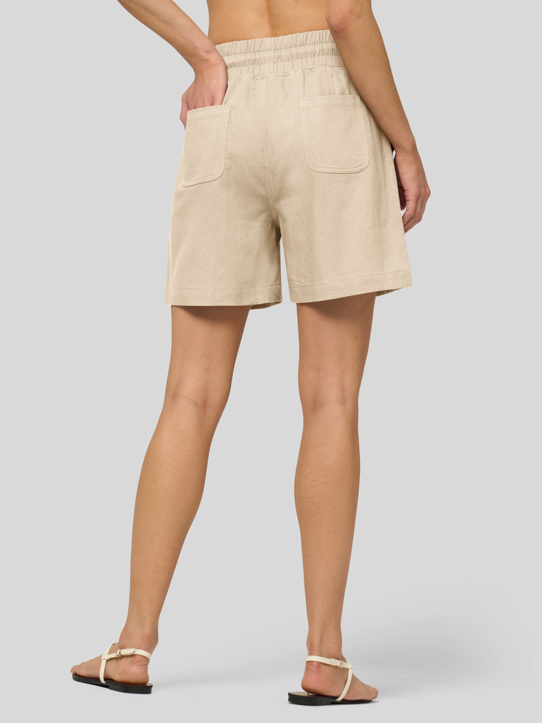 Willit Women's Linen Bermuda Shorts 5 Inch in light khaki3