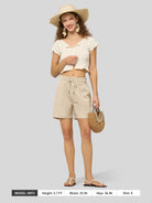 Willit Women's Linen Bermuda Shorts 5 Inch in light khaki5