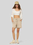 Willit Women's Linen Bermuda Shorts 5 Inch in light khaki4