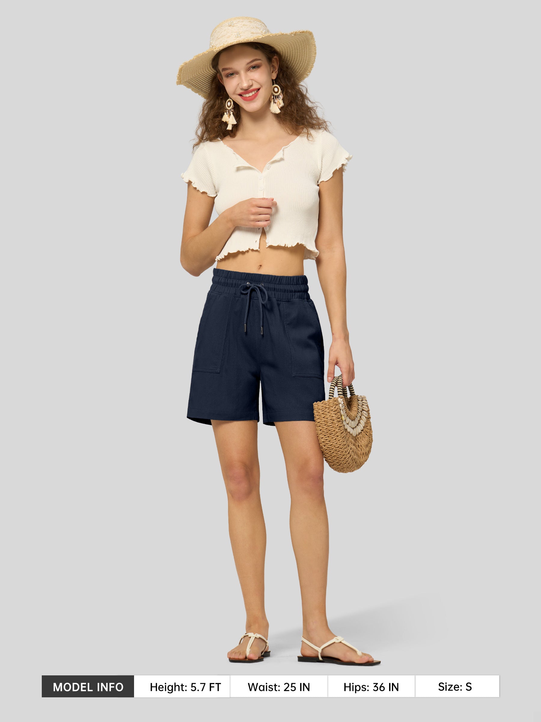 Willit Women's Linen Bermuda Shorts 5 Inch in navy5