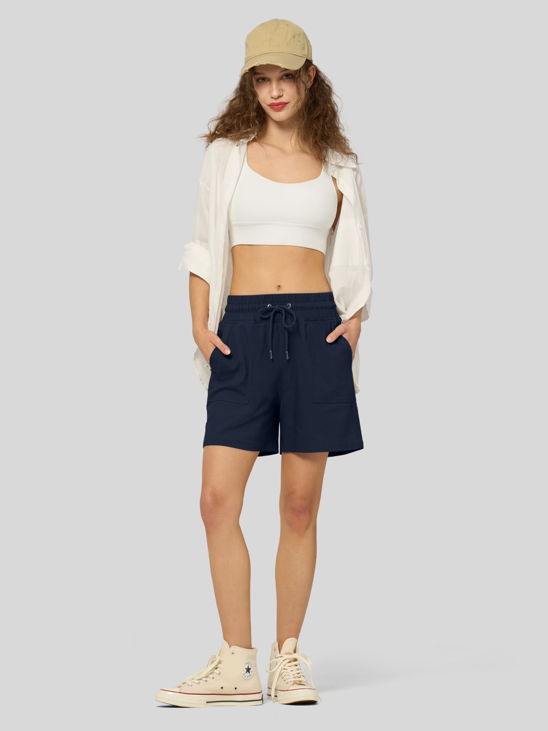 Willit Women's Linen Bermuda Shorts 5 Inch in navy2