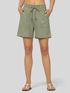 Willit Women's Linen Bermuda Shorts 5 Inch in sage green1