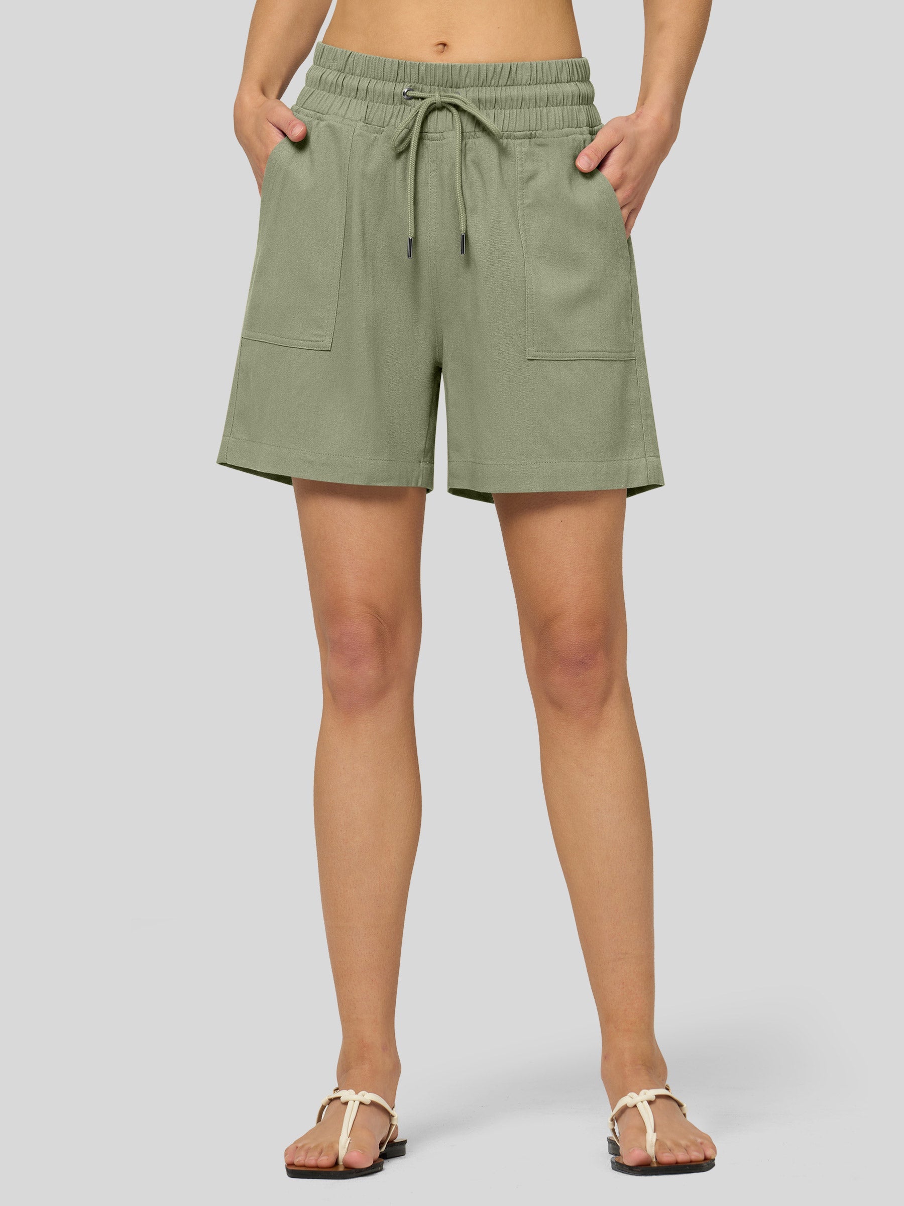 Willit Women's Linen Bermuda Shorts 5 Inch in sage green1